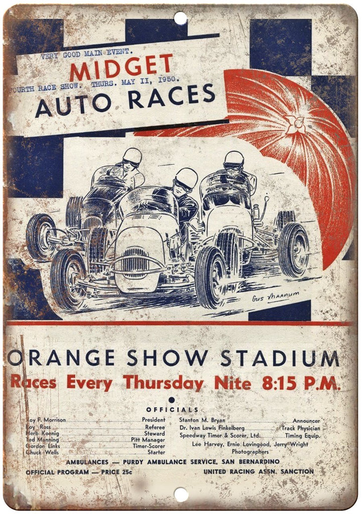 Midget Auto Races Orange Show Stadium Ad Metal Sign