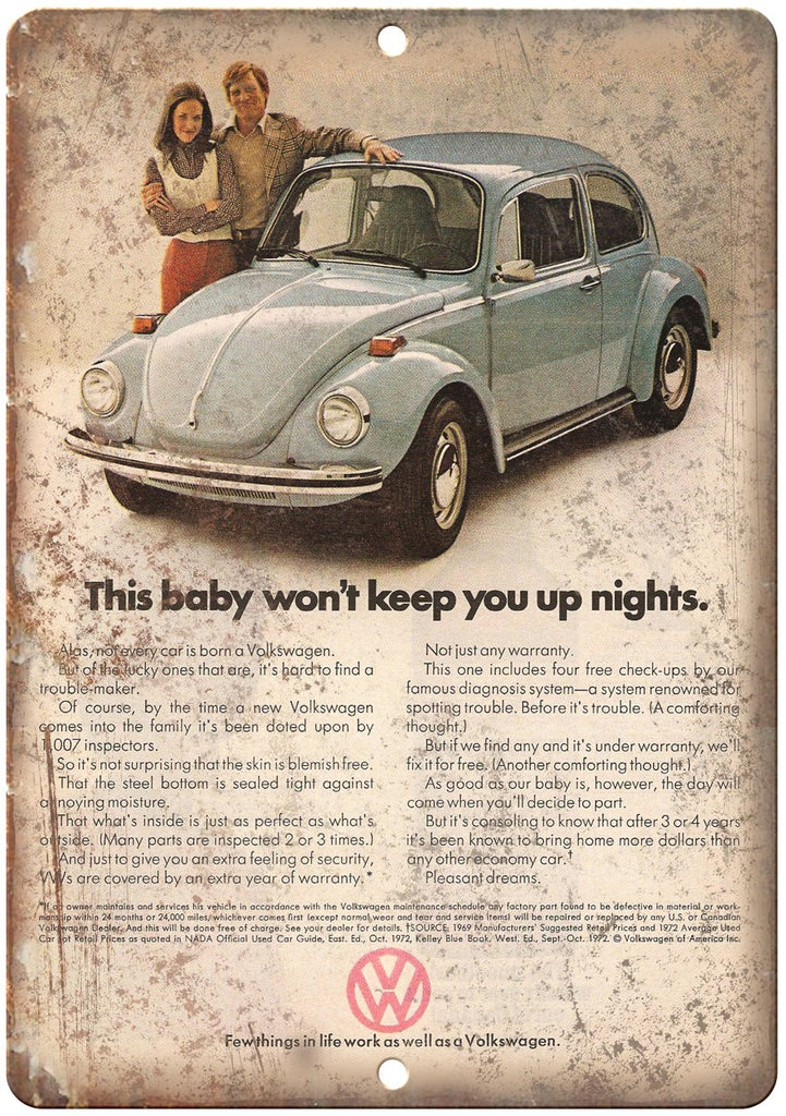 VW Volkswagen Bug Hippie Surfer California Ad Metal Sign