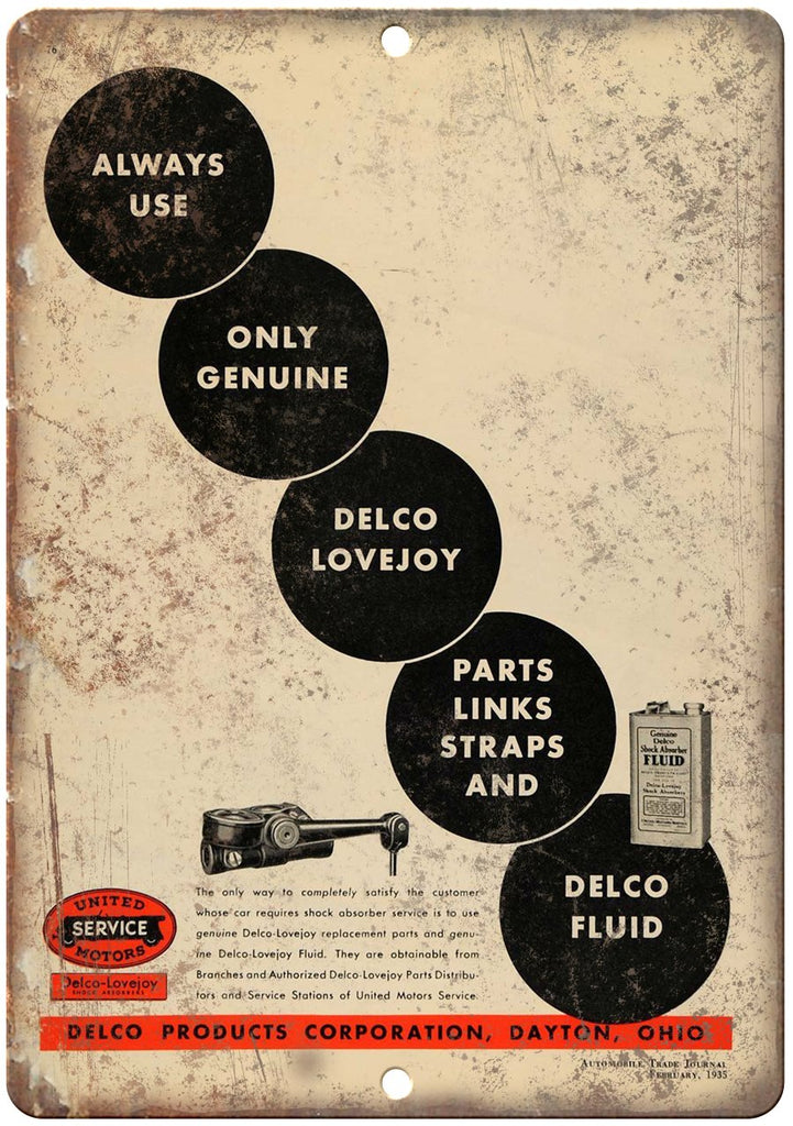 Delco Fluid Vintage Sign Motor Oil Metal Sign