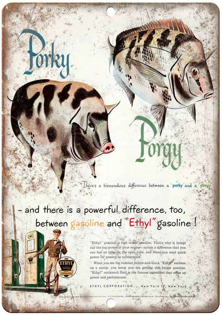 Ethyl Vintage Motor Oil Pork Metal Sign