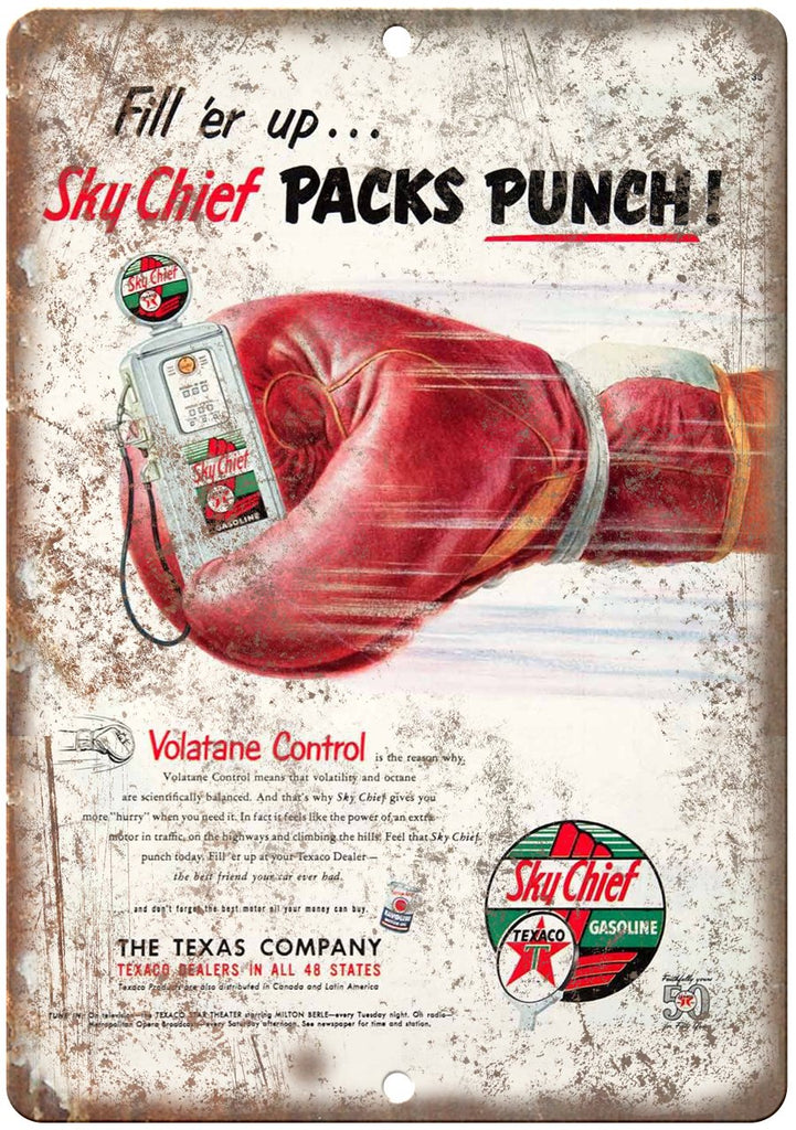 Texaco Gas Sky Chief Packs Punch Metal Sign