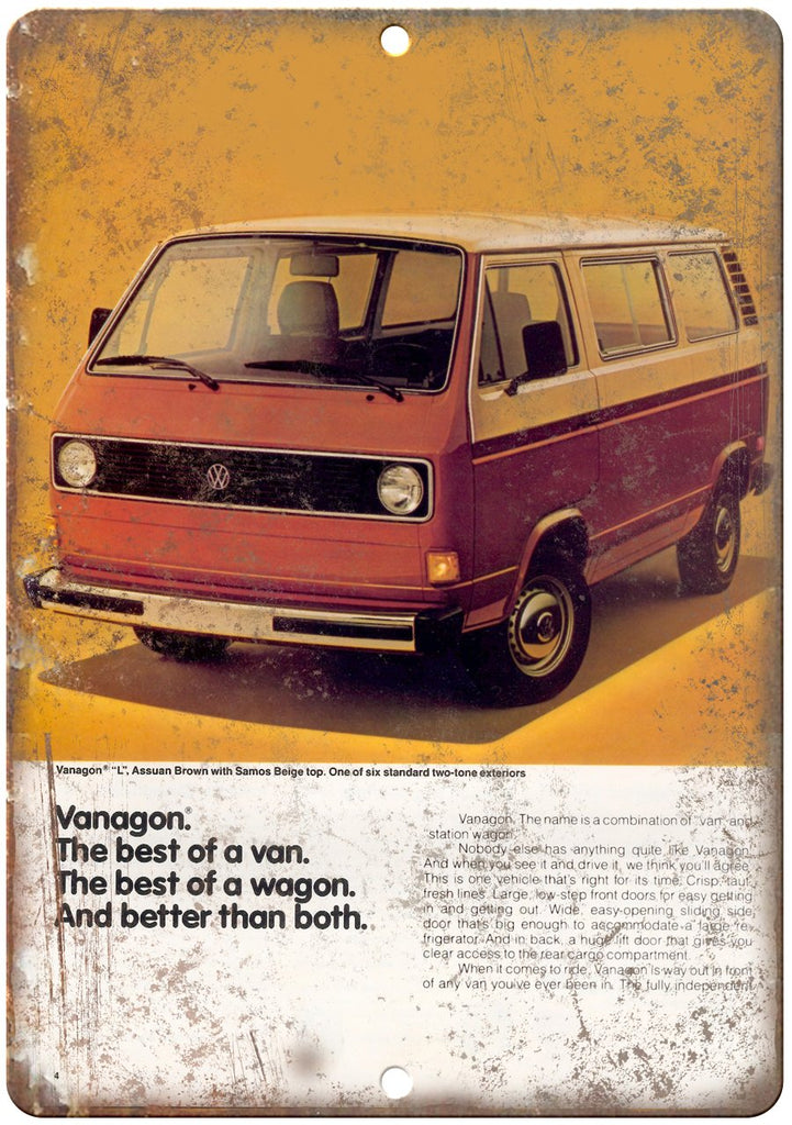 Volkswagen Vanagon Van Vintage Print Ad Metal Sign