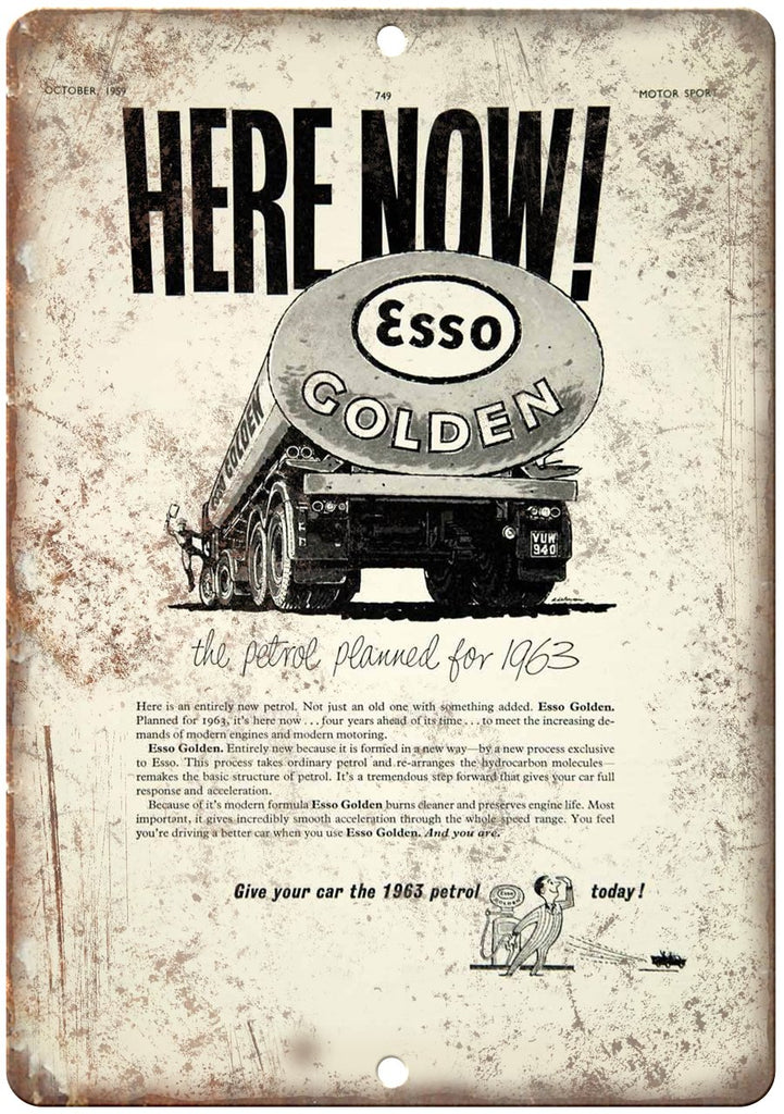 Esso Golden Automobile Motor Oil Metal Sign