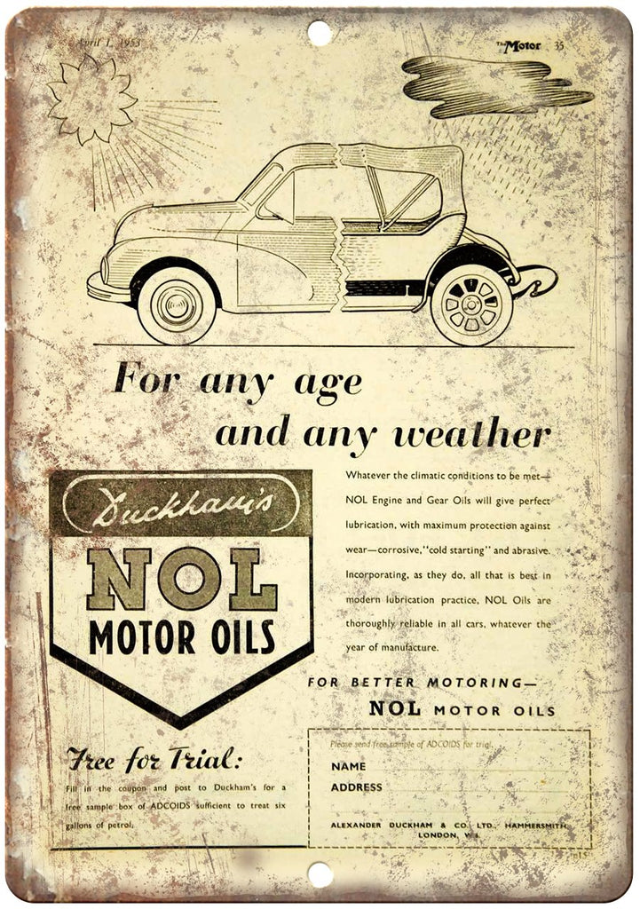 Nol Motor Oil Metal Sign