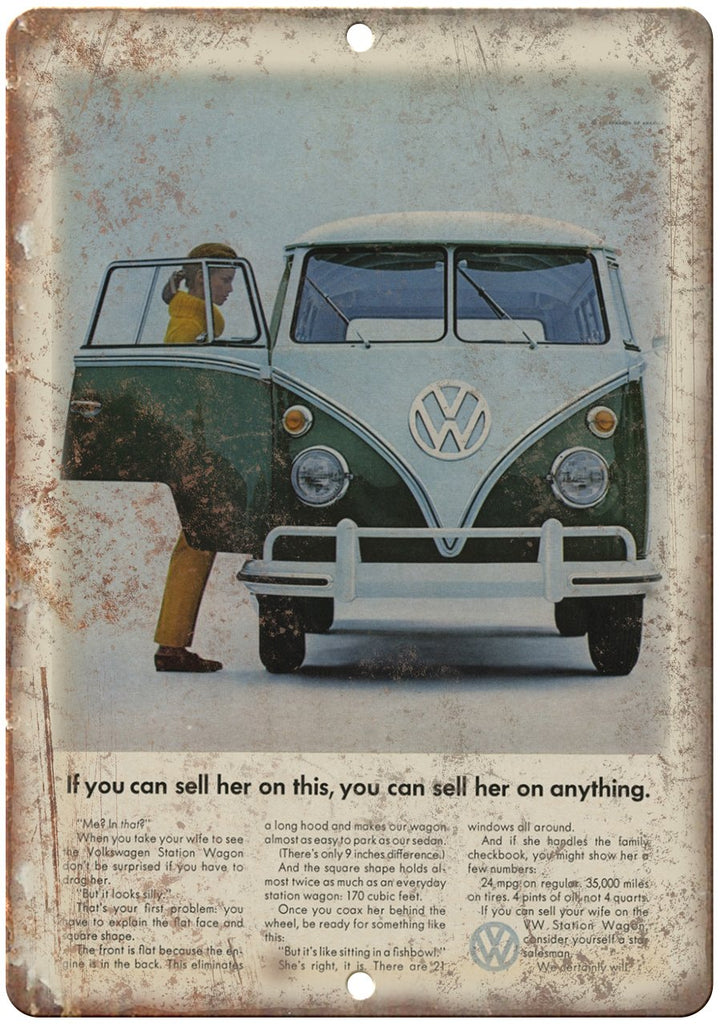 Volkswagen Van Bus Wagon Retro VW Ad Metal Sign