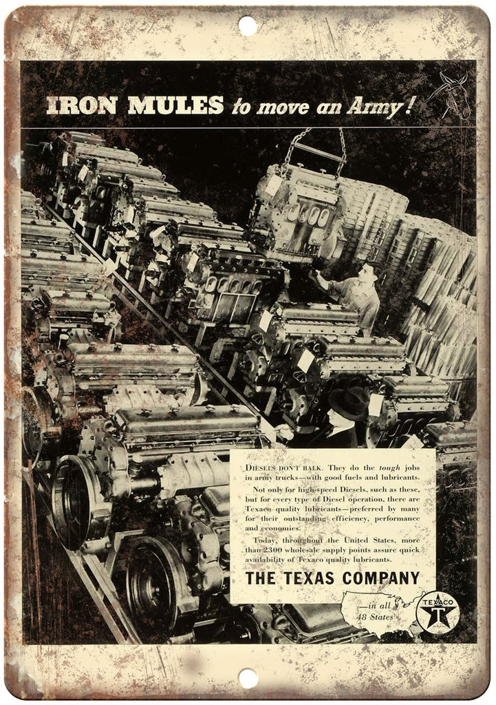Texaco Iron Mules Motor Oil Metal Sign