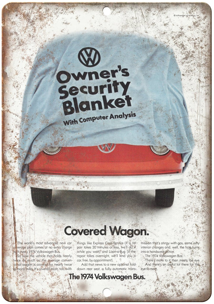 1974 Volkswagen Bus Covered Wagon VW Ad Metal Sign