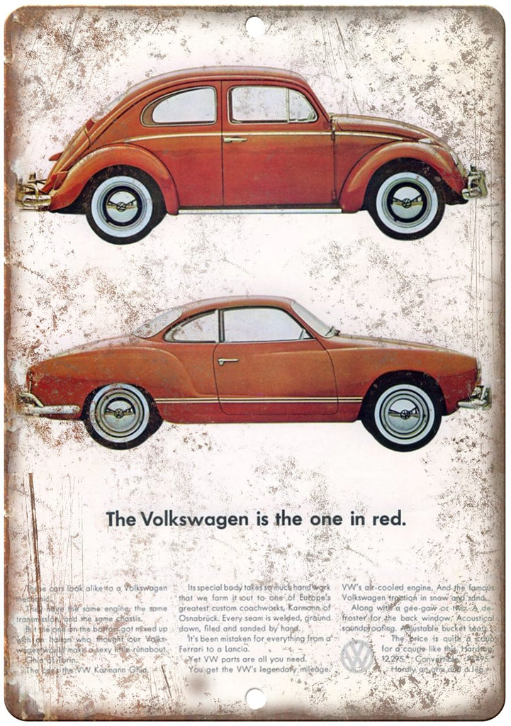 Volkswagen VW Karmann Ghia Bug One in Red Ad Metal Sign