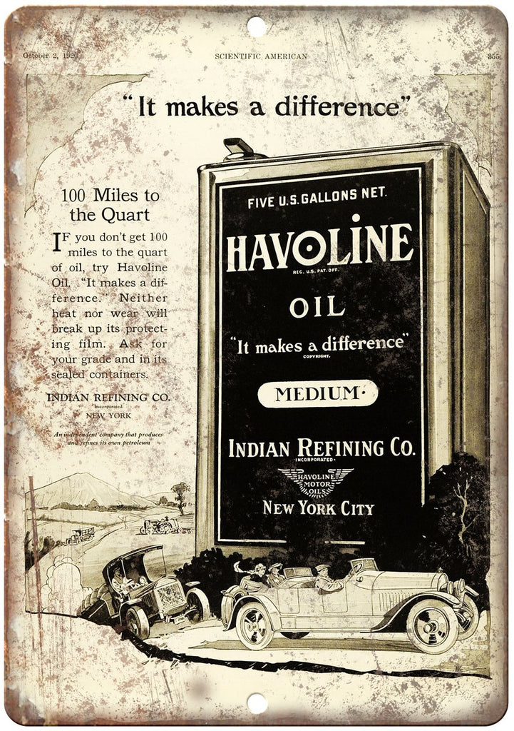 Havoline Oil Medium Indian Refining Co Metal Sign
