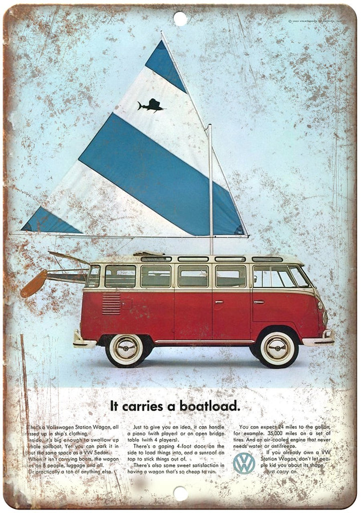 Volkswagen VW Bus Station Wagon Vintage Ad Metal Sign