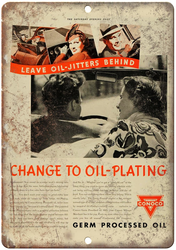 Conoco Oil-Planting Motor Oil Metal Sign