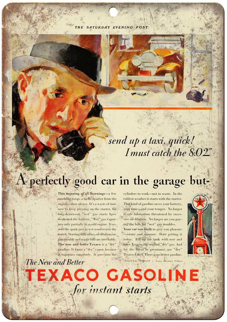 Texaco Gasoline Vintage Ad Metal Sign