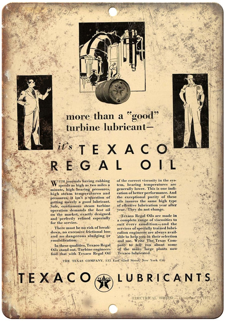 Texaco Regal Oil Vintage Ad Metal Sign