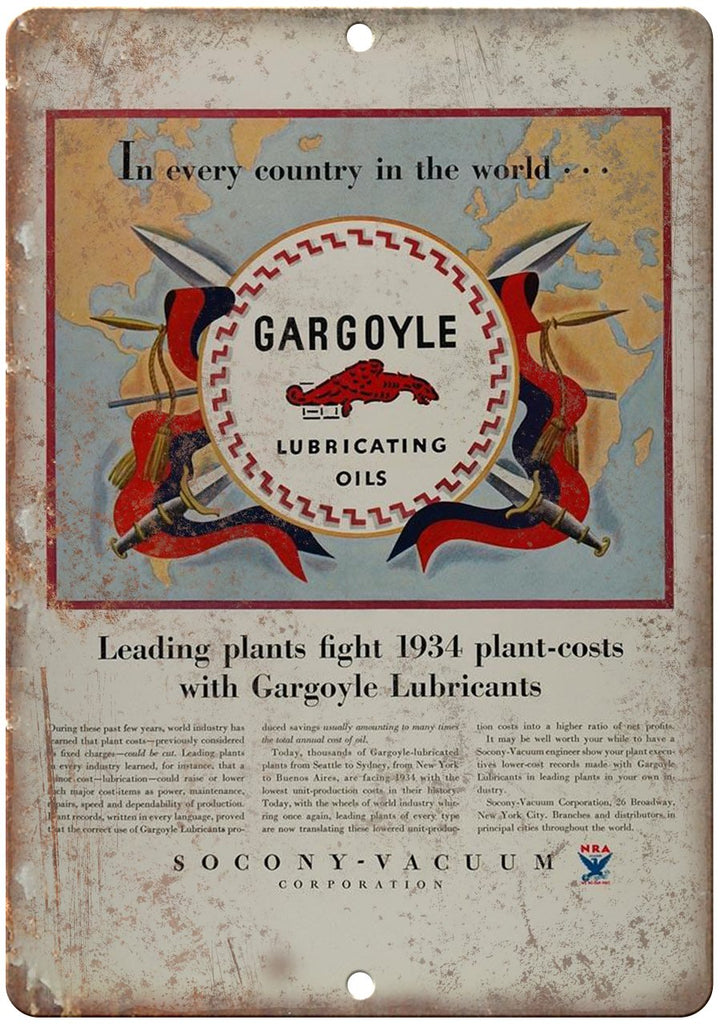 Gargoyle Lubricating Oils Metal Sign