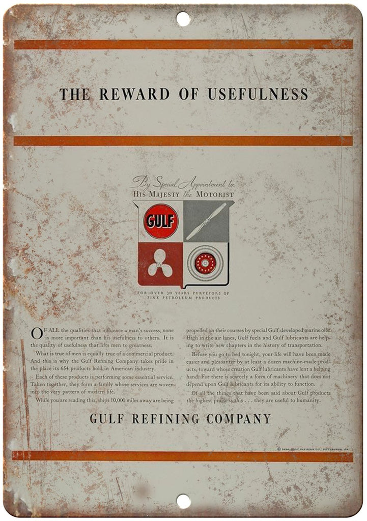 Gulf Refining Company Motor Oil Metal Sign