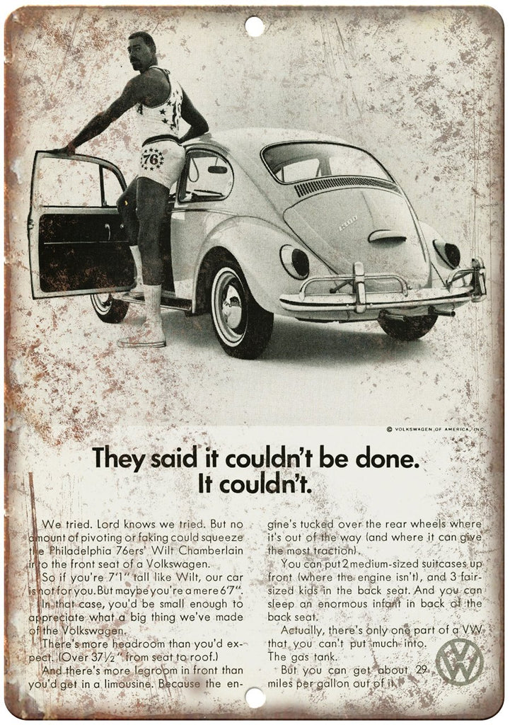 Volkswagen of America Bug Wilt Chamberlain Ad Metal Sign