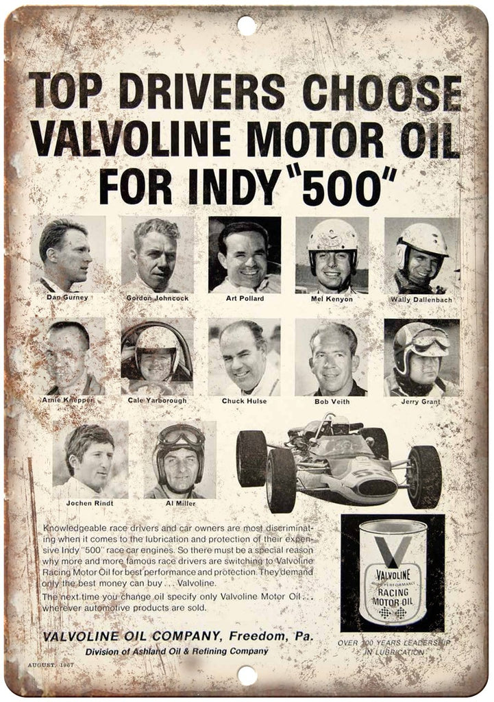 Valvoline Racing Motor Oil Metal Sign