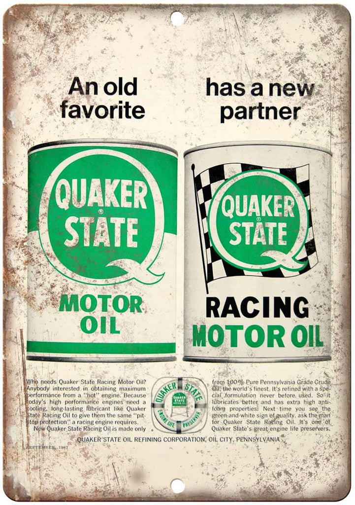 Quaker State Racing Motor Oil Metal Sign