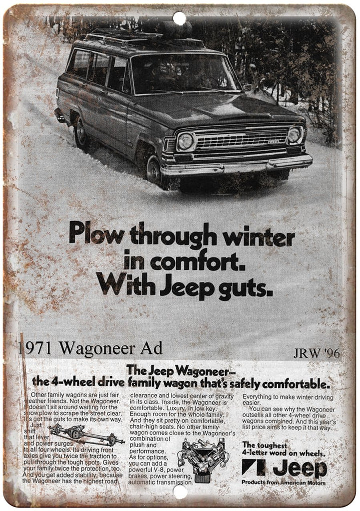 Jeep Wagoneer 1971 Vintage Ad Winter Comfort Metal Sign