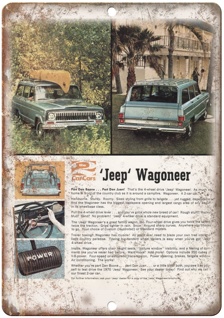 Jeep Wagoneer The 2 Car Cars Vintage Ad Metal Sign
