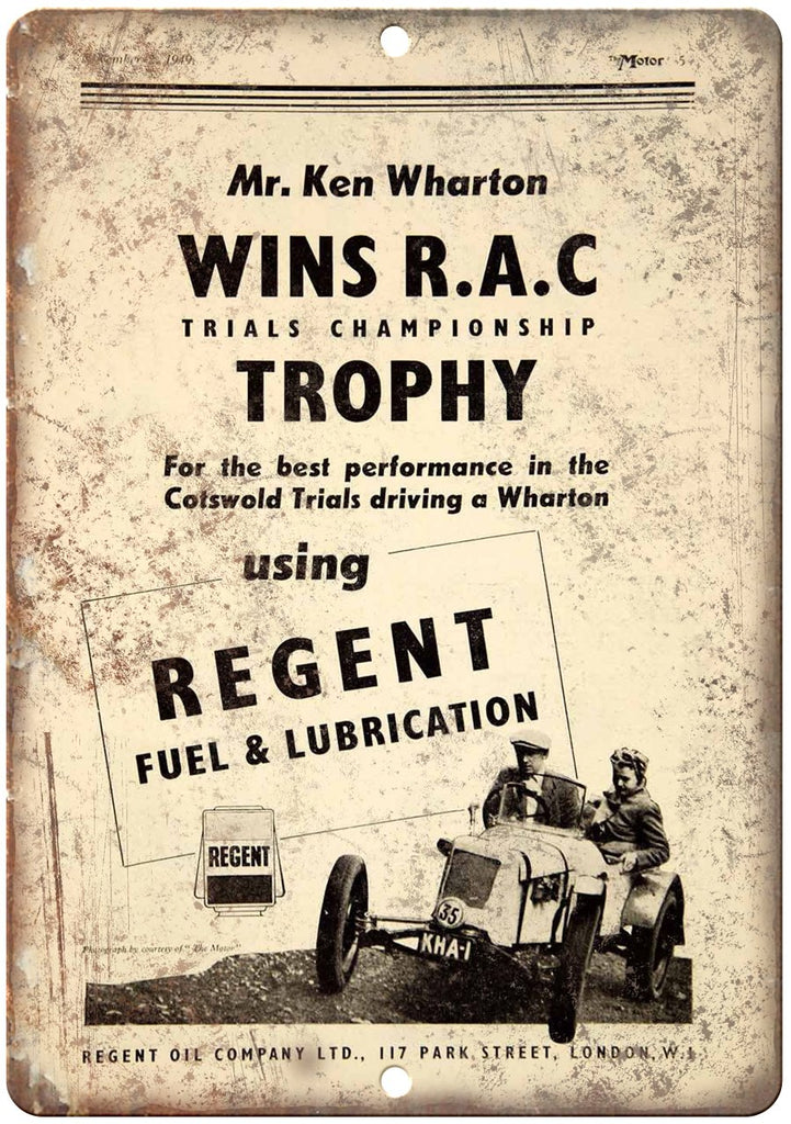 Regent Fuel & Lubrication Motor Oil Metal Sign