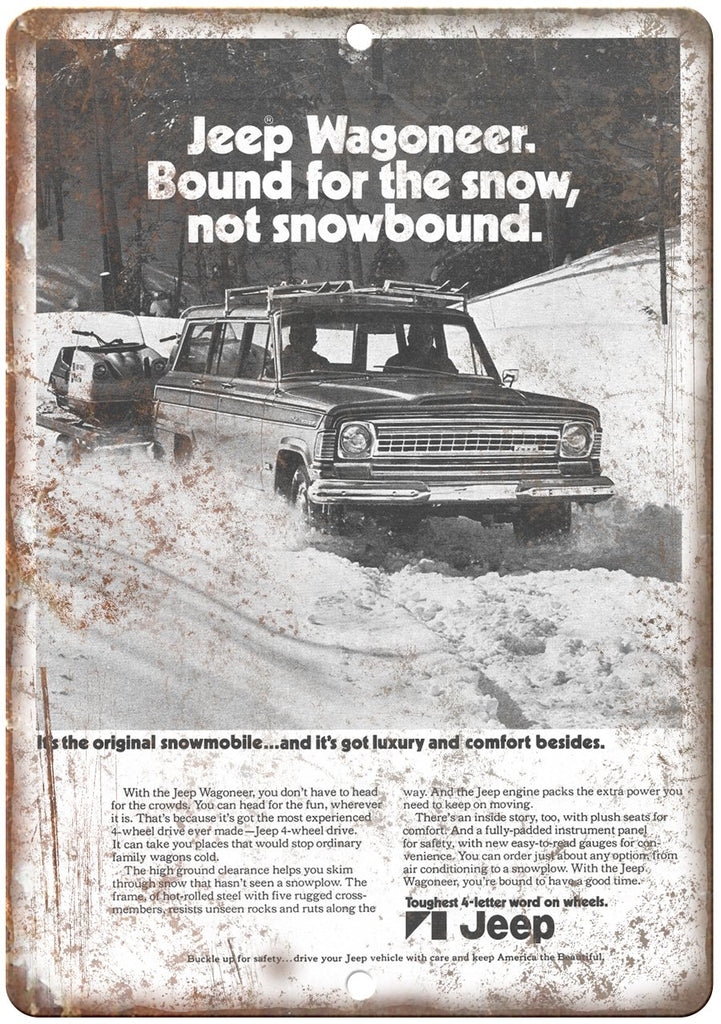 Jeep Wagoneer Bound for The Snow Vintage Ad Metal Sign