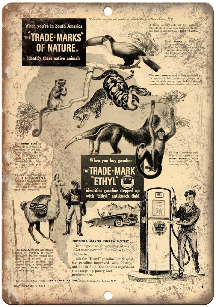 Trade Marks of Nature Ethyl Oil Metal Sign