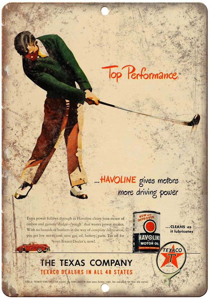 Havoline Motor Oil Top Performance Ad Metal Sign