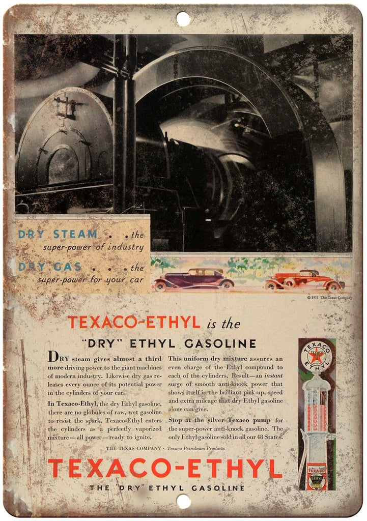 Texaco Ethyl Dry Gasoline Metal Sign