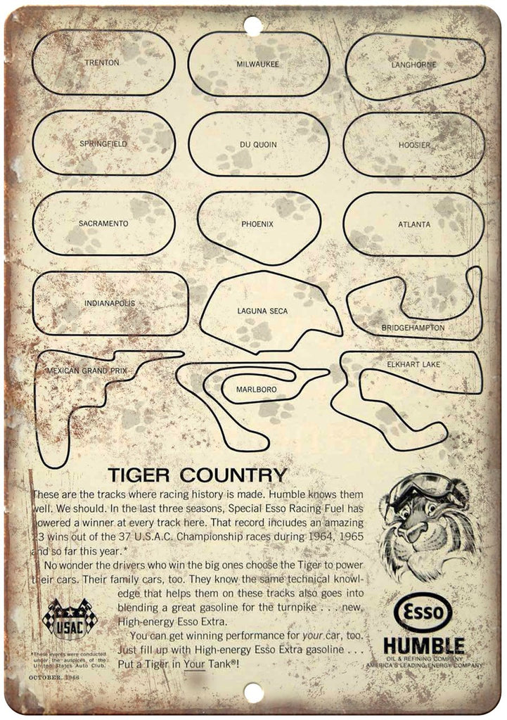 Esso Humble Tiger Country Motor Oil Metal Sign