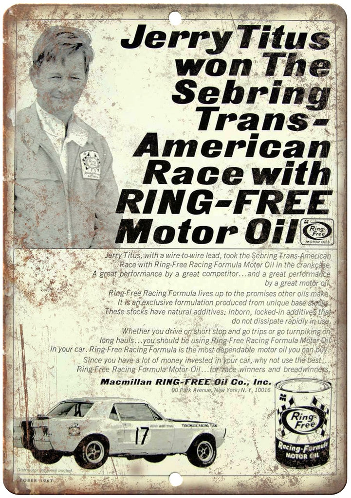 Ring Free Racing Formula Motor Oil Metal Sign