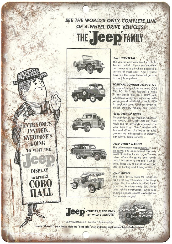 Jeep Willy's Oveland Vintage Auto Ad Metal Sign