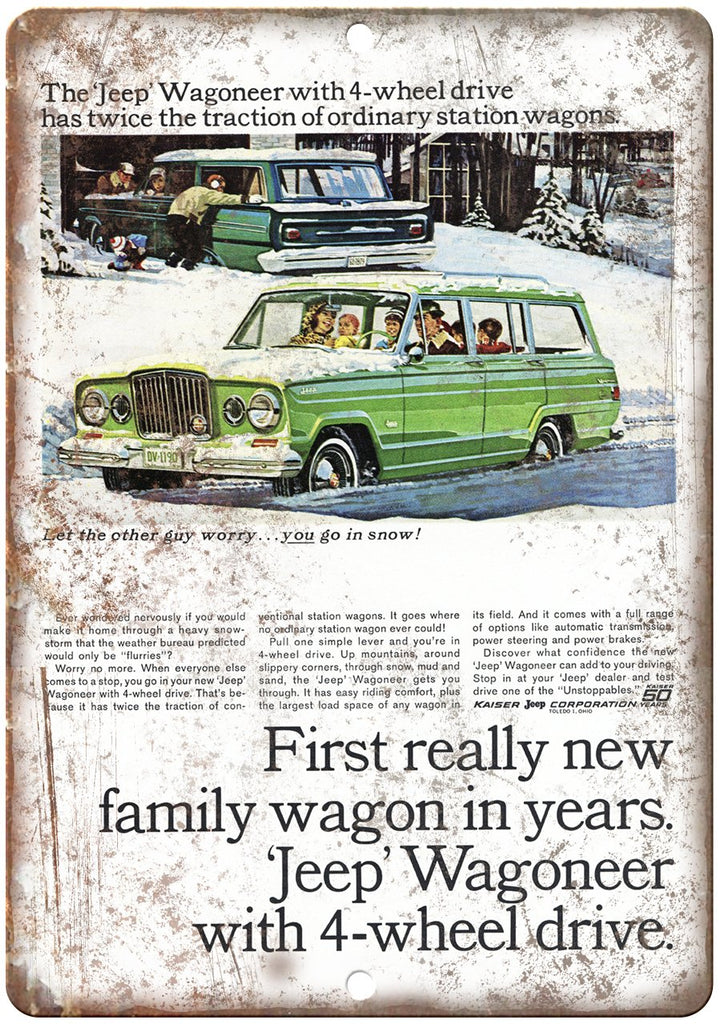 Jeep Wagoneer 4-wheel Drive Vintage Ad Metal Sign