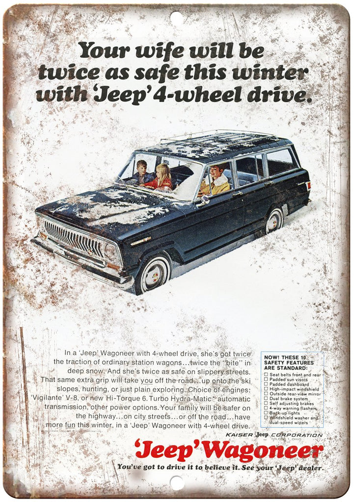 Jeep Wagoneer Your Wife Will Be Twice as Safe Metal Sign
