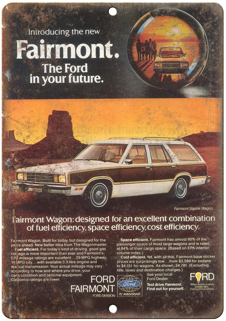 Ford Fairmont Station Wagon Vintage Ad Metal Sign