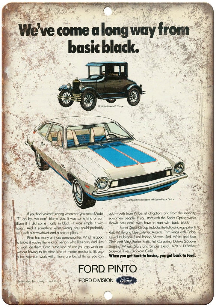 1972 Ford Pinto Vintage Auto Ad Metal Sign