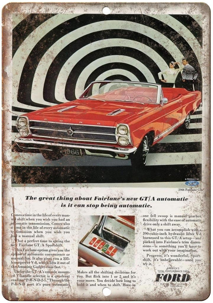 Ford Farilane GT Vintage Automobile Ad Metal Sign