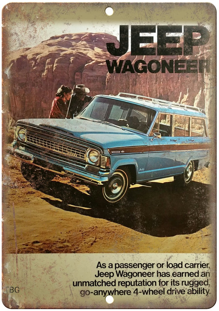 Jeep Wagoneer 4-Wheel Drive Vintage Sales Ad Metal Sign