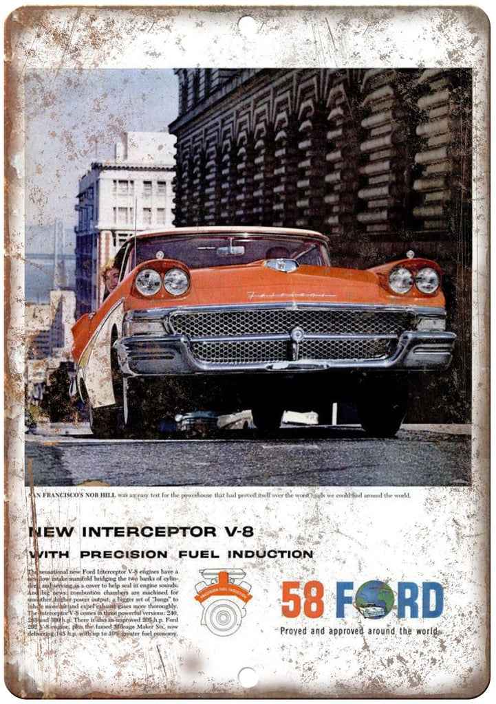 1958 Ford V-8 Vintage Automobile Ad Metal Sign