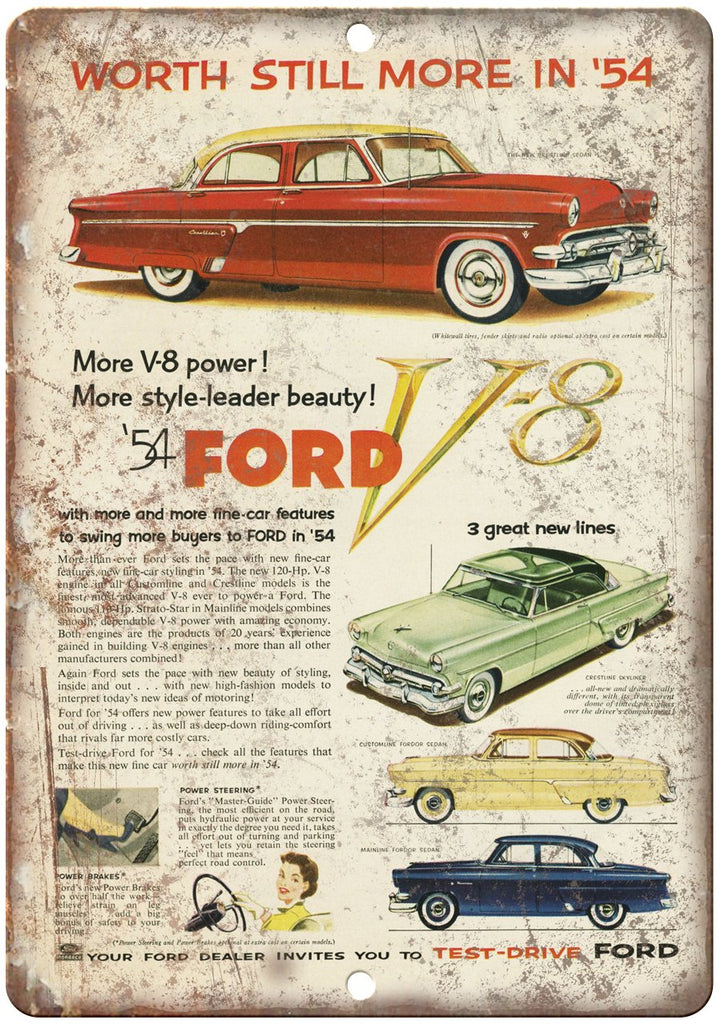 1954 Ford Customline Crestline Vintage Ad Metal Sign