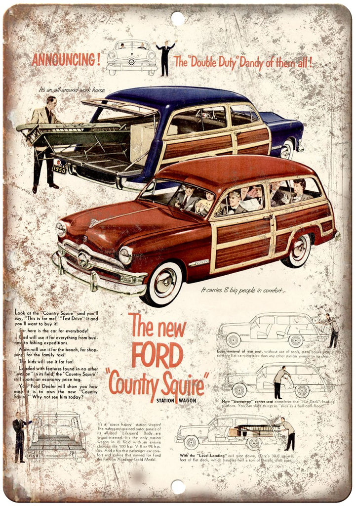 Ford Country Squire Station Wagon Ad Metal Sign