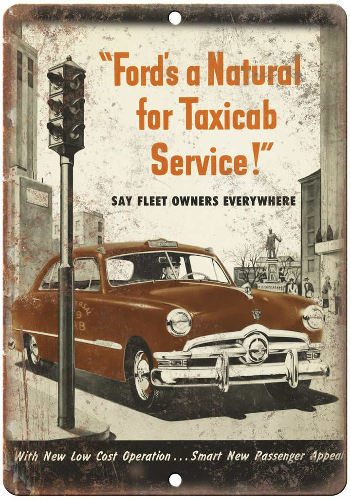 Ford Taxicab Service Vintage Automobile Ad Metal Sign