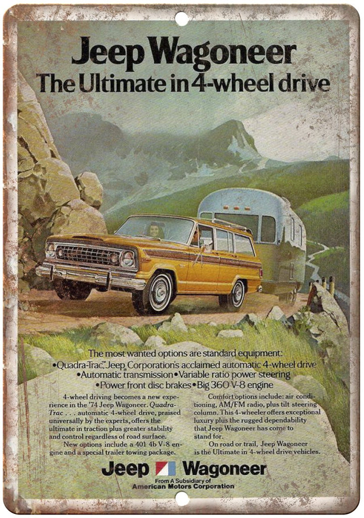 Jeep Wagoneer American Motors Corporation Ad Metal Sign