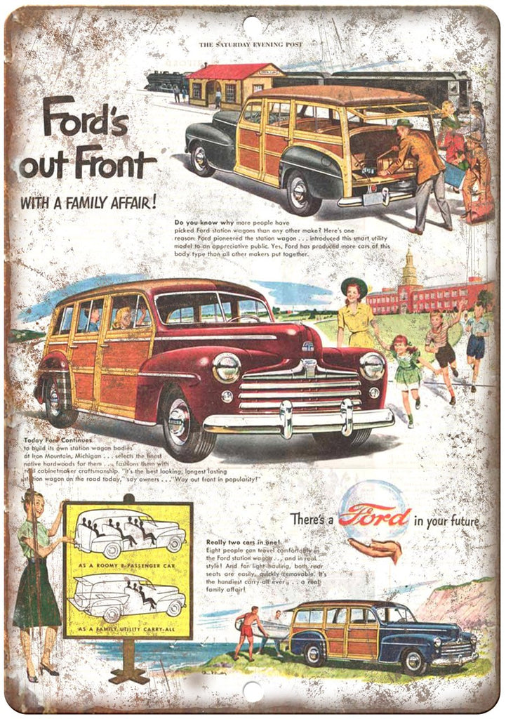 1950s Ford Station Wagon Vintage Auto Ad Metal Sign