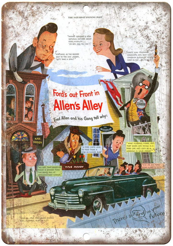 Ford Allen's Alley Vintage 1950s Auto Ad Metal Sign