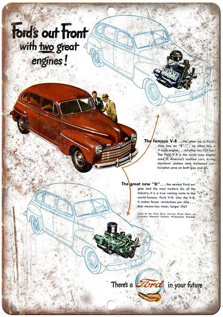 1950s Ford V-8 Automobile Ad Metal Sign