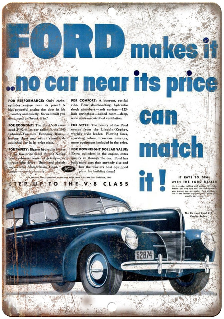 Ford V-8 Automobile Advertisment Metal Sign