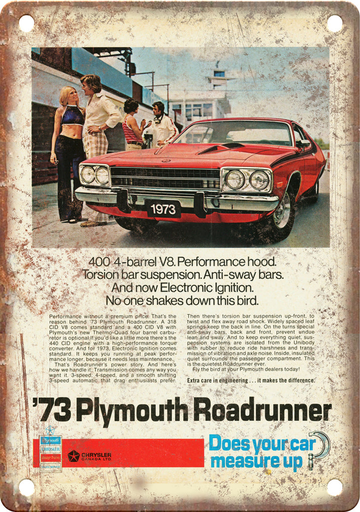 1973 Plymouth Roadrunner Ad Metal Sign