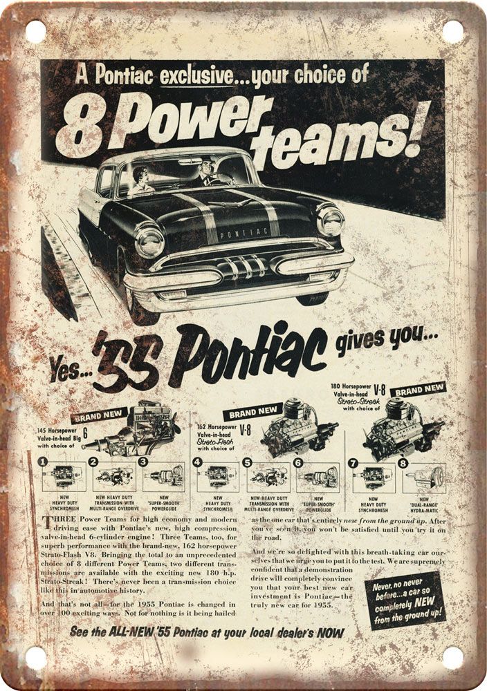 1955 Pontiac Vintage Automobile Ad Retro Look Reproduction Metal Sign