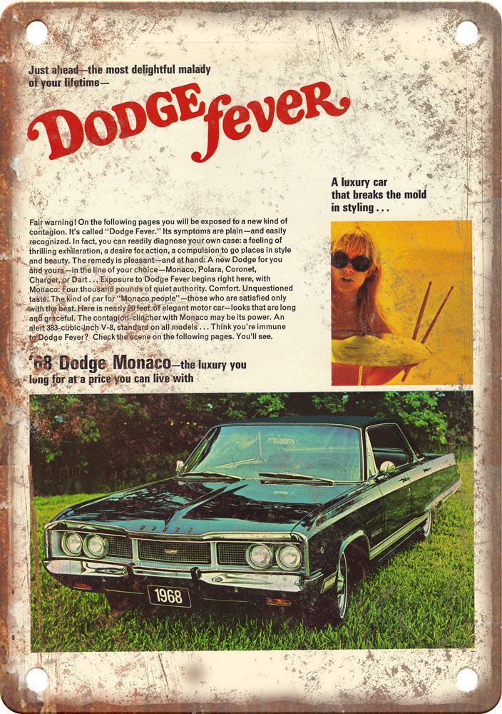 1968 Dodge Monaco Vintage Automobile Ad Reproduction Metal Sign
